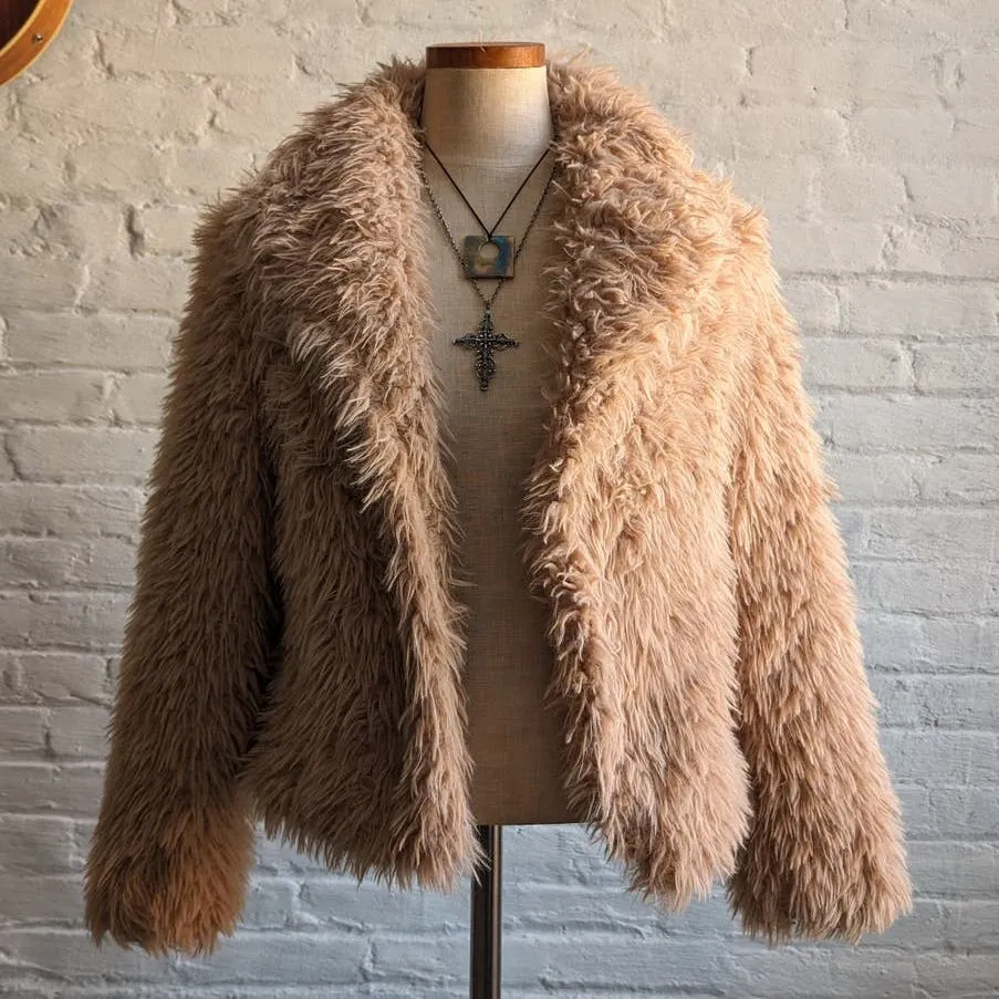 Y2K Vintage Fuzzy Cropped Penny Lane Jacket Minimalist Boho Neutral Sweater Coat