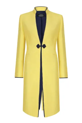 Yellow Dress Coat in Summer Brocade with Cord Trim and Frogging  - Vicky