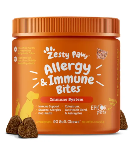 Zesty Paws Allergy & Immune Bites Immune System Supplements for Dogs (Peanut Butter Flavour)