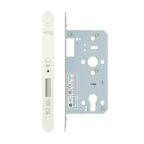 Zoo Din Euro Deadlock- Backset 55mm - 2 Pc Forend - Radius - PCW - Powder Coated White-Powder Coat White